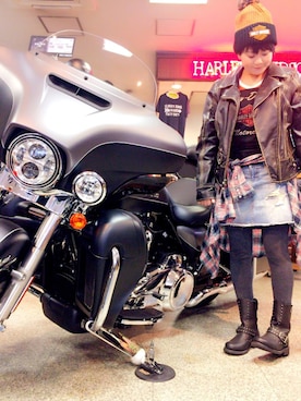 「Harley-Davidson（ハーレーダビッドソン）のアイテム（帽子）」を使った、hakkaさん（レディース・152cm）の冬コーディネート