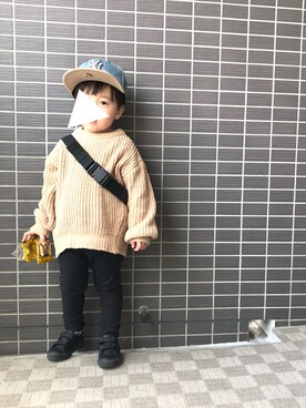 「BREEZE（ブリーズ）のもっとスキニーパンツ 10分丈（その他パンツ）」を使った、yuiatsuさん（キッズ・90cm）の冬コーディネート