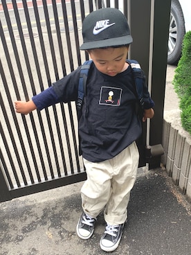 「NIKE（ナイキ）のアイテム（キャップ）」を使った、REiさん（キッズ・74cm）の夏コーディネート