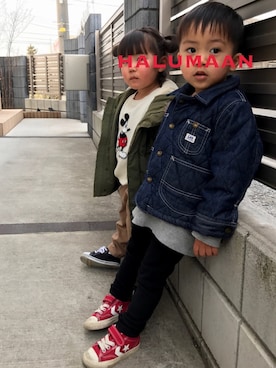 「アイテム（カバーオール）」を使った、Halumaanさん（キッズ・100cm）の春コーディネート