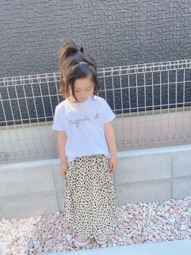 「agnes b.（アニエスベー）のSCM5 E TS ロゴTシャツ（Tシャツ/カットソー、ホワイト系）」を使った、uta   さん（キッズ・100cm）の夏コーディネート