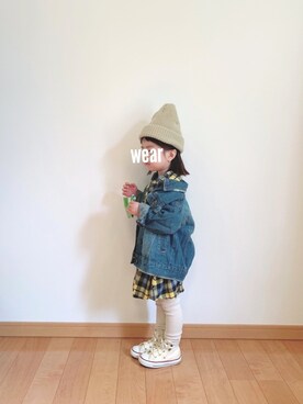 「BRANSHES（ブランシェス）のアイテム（デニムジャケット）」を使った、ユナ◡̈⃝︎さん（キッズ・90cm）の秋コーディネート