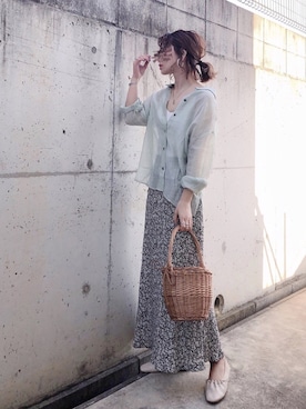 「FREAK'S STORE（フリークスストア）のバンダナスカーフバスケット　　(かごバック)（かごバッグ）」を使った、KASUMIさん（レディース・161cm）の春コーディネート