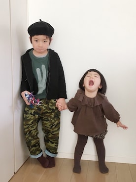 「Handmade（ハンドメイド）のアイテム（カーゴパンツ）」を使った、@bunbunさん（キッズ・110cm）の春コーディネート