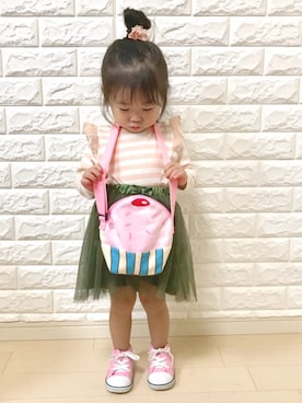 「SHOO・LA・RUE（シューラルー）のアイテム（トップス）」を使った、まいさん（キッズ・90cm）の夏コーディネート