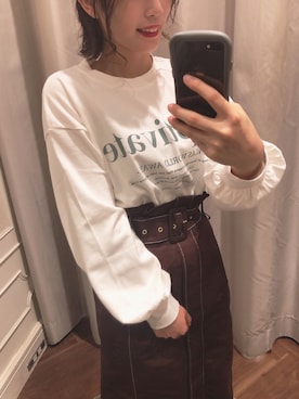 「natural couture（ナチュラルクチュール）のアイテム（スウェット、ホワイト系）」を使った、ayanoさん（レディース・157cm）の秋コーディネート