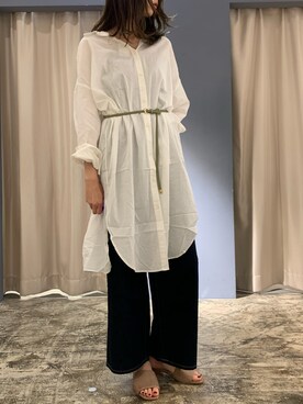 「AMERICAN HOLIC（アメリカンホリック）のカルゼボイルバックギャザーワンピース　＊（ワンピース、ホワイト系）」を使った、mikaさん（レディース・165cm）の秋コーディネート