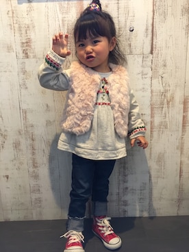「アイテム（ベスト）」を使った、UTAさん（キッズ・80cm）の冬コーディネート