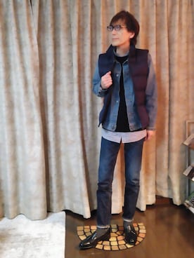 「アイテム（ダウンベスト）」を使った、abataroさん（メンズ・180cm・50代）の冬コーディネート
