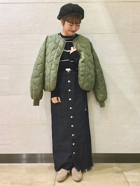 「LOWRYS FARM（ローリーズファーム）のフェルトベレー　765054（ハンチング/ベレー帽）」を使った、Ayaka Tanoさん（レディース・152cm）の冬コーディネート