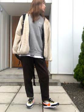 「Kastane（カスタネ）のリバーシブルボアブルゾン（ブルゾン）」を使った、minakoさん（レディース・160cm）の秋コーディネート