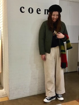 「coen（コーエン）のアイテム（パンツ）」を使った、coen さかいさん（レディース・164cm）の秋コーディネート