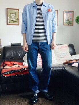 「アイテム（バレエシューズ）」を使った、junさん（メンズ・174cm）の春コーディネート