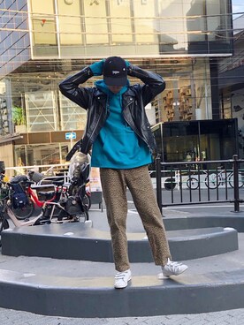 「MYne（マイン）のアイテム（キャップ）」を使った、米村海斗さん（メンズ・175cm）の秋コーディネート