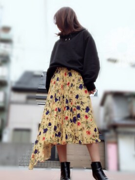 「no brand（ノーブランド）のアイテム（ブーティ）」を使った、mico020528さん（レディース・154cm）の秋コーディネート