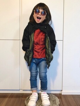 「アイテム（ナイロンジャケット）」を使った、なな✿こうさん（キッズ・110cm）の春コーディネート