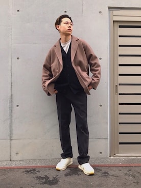 「URBAN RESEARCH（アーバンリサーチ）のミラノリブカーディガン（カーディガン/ボレロ、ブラック系）」を使った、Sさん（メンズ・174cm）の冬コーディネート