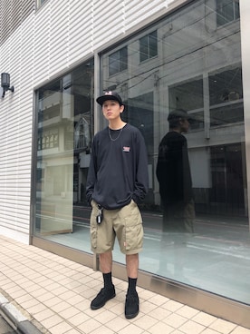 「アイテム（カーゴパンツ）」を使った、秦翔平さん（メンズ・180cm）の秋コーディネート