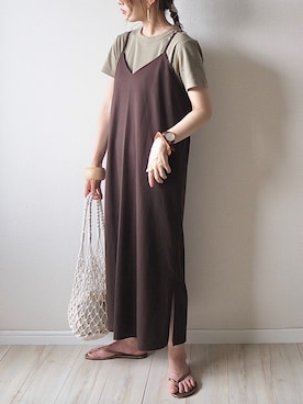「GU（ジーユー）のアイテム（ワンピース/ドレス、ブラウン系）」を使った、natsumi-wear さん（レディース・161cm）の夏コーディネート