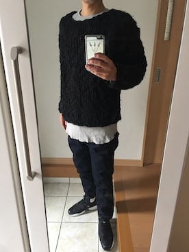 「UNUSED（アンユーズド）のUS0714（ニット/セーター、ブラック系）」を使った、takさん（メンズ・179cm）の秋コーディネート