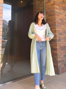 「GLOBAL WORK（グローバルワーク）の袖フワボイル7部袖ワンピース/935363（One piece dress、グリーン系）」を使った、 kirikaさん（レディース・166cm）の春コーディネート