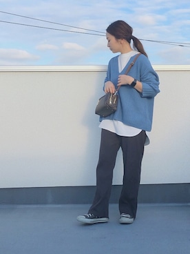 「SHIPS（シップス）のカラーニット　ロングスリーブTEEセット◆（ニット/セーター、ブルー系）」を使った、chanpekoさん（レディース・153cm）の秋コーディネート