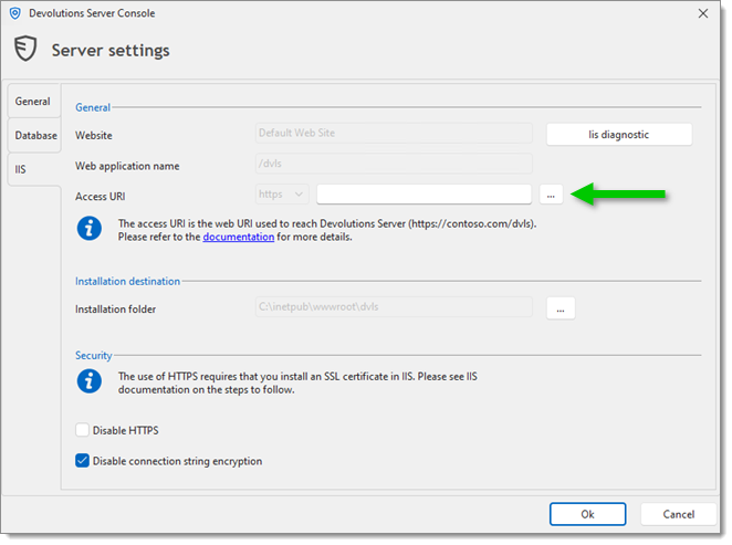 Server – Edit – ISS – Access URI
