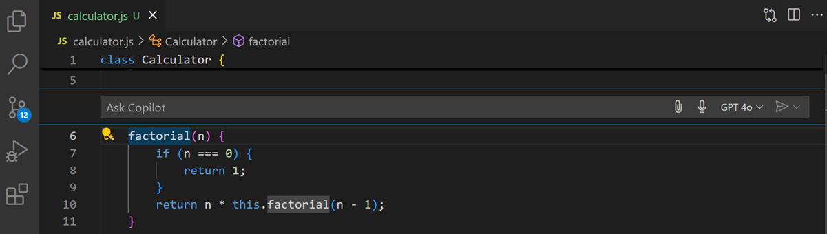 Screenshot that shows Editor Inline Chat in VS Code, asking to enter a prompt.