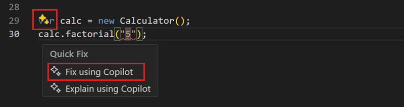 Quick fix a type mismatch error by using the Copilot smart action