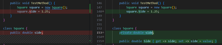 Encapsulate field and use property example