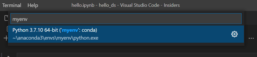 Choose a kernel from created environment