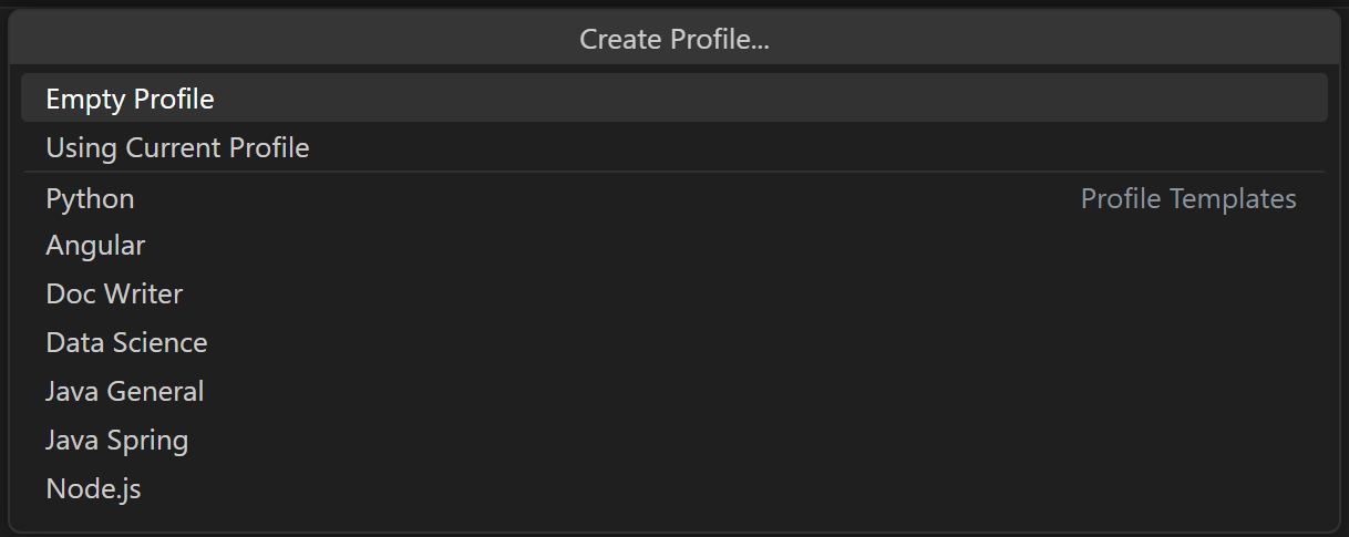 Create Profile dropdown with profile templates