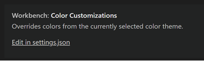 Workbench: Color Customizations setting with Edit in settings.json link
