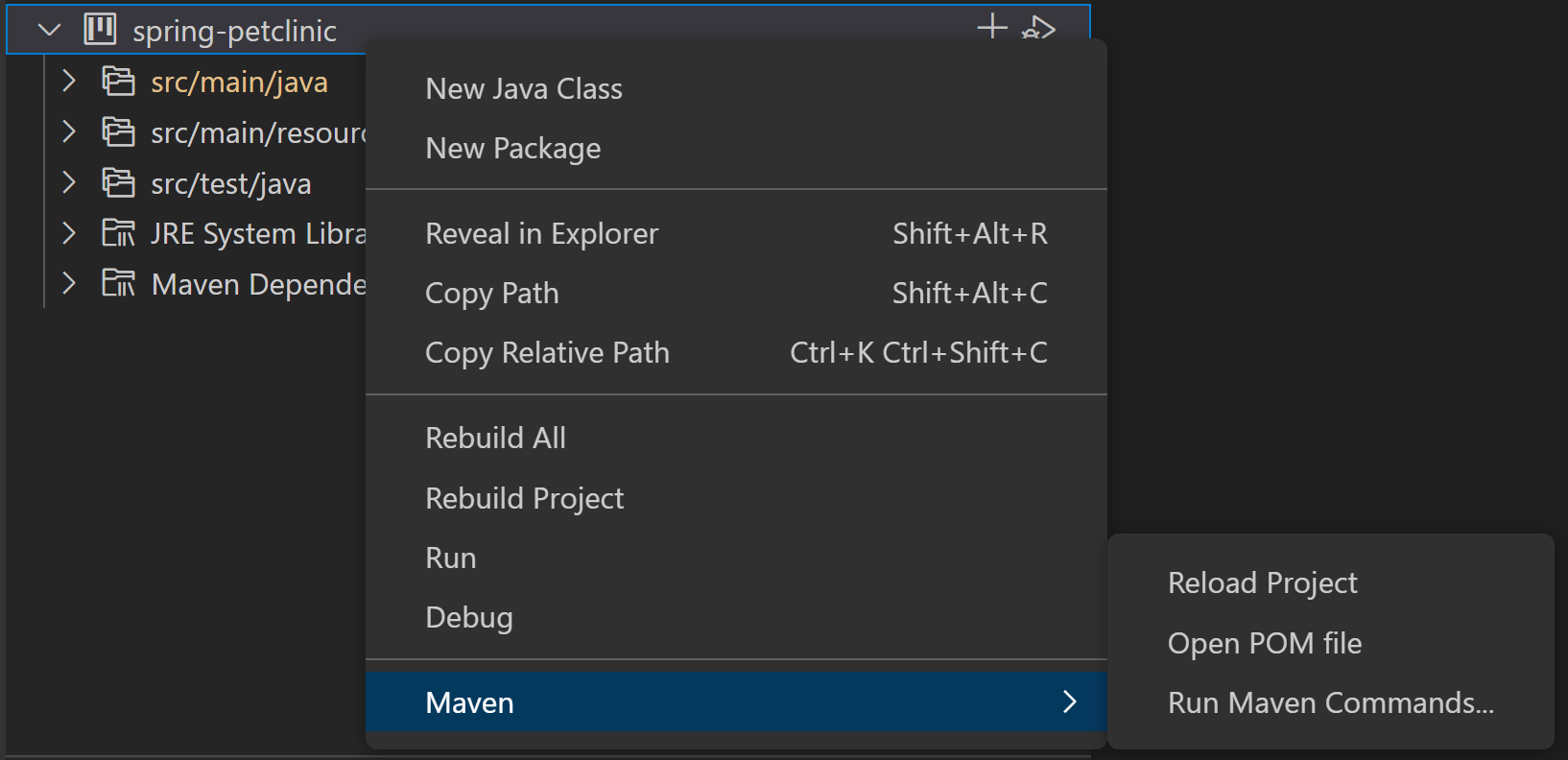 context menu