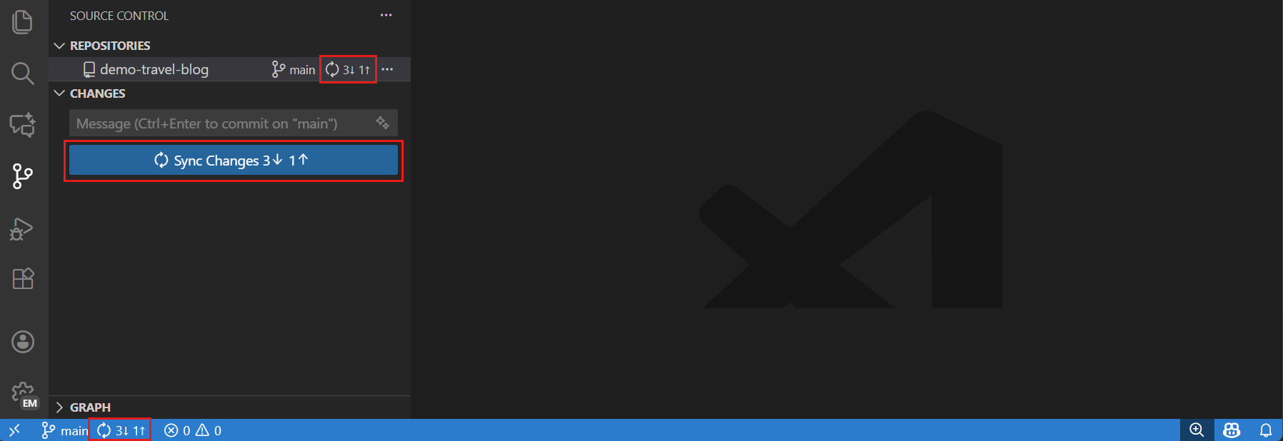 Screenshot of the Sync Changes button in the Source Control view.