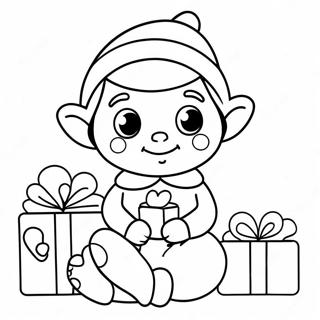 Cute Elf with Presents Coloring Page 1071 859