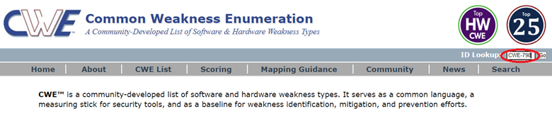 CWE ID Lookup screen capture
