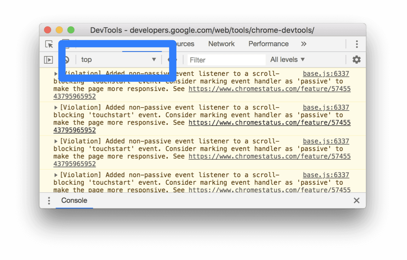 El menú desplegable Contexto de JavaScript
