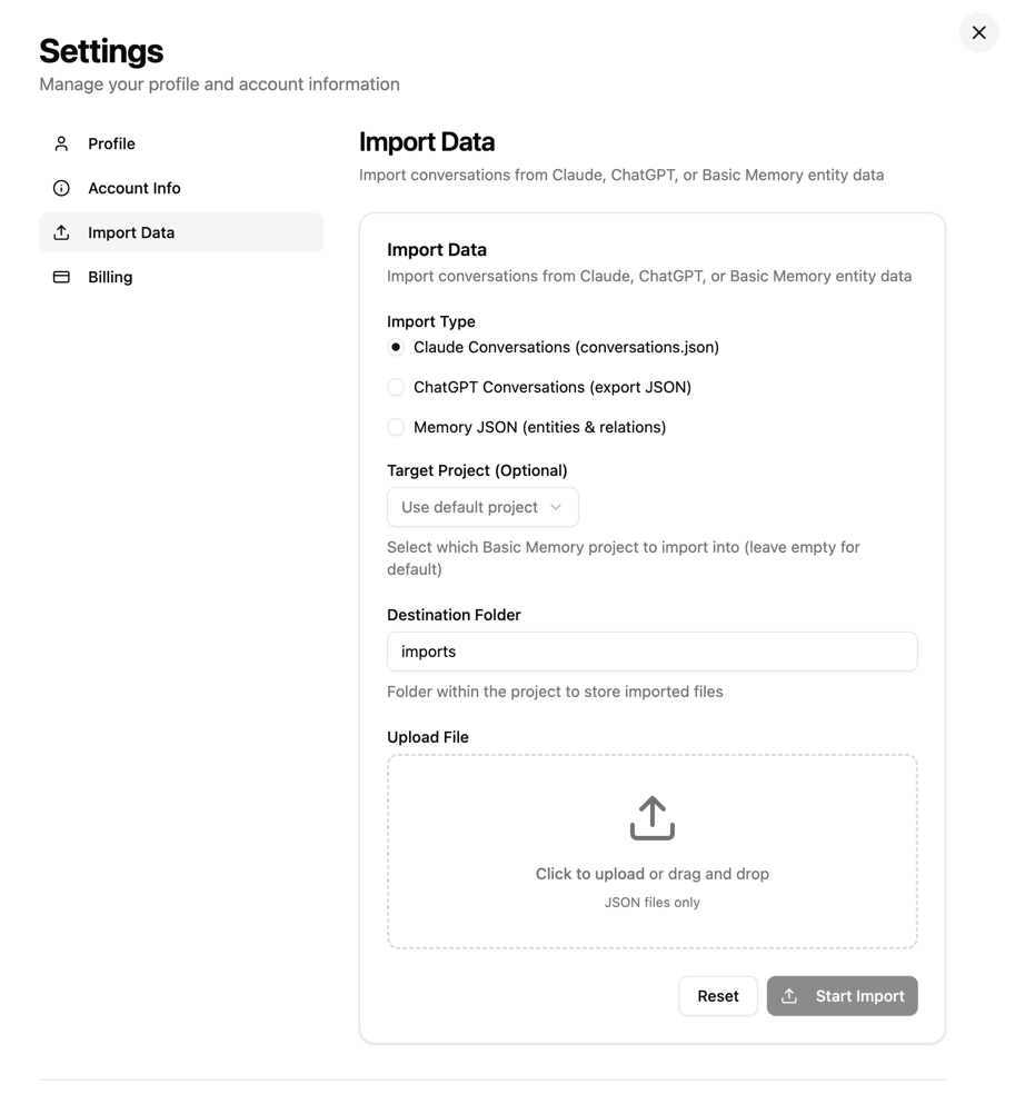 Import Data Settings