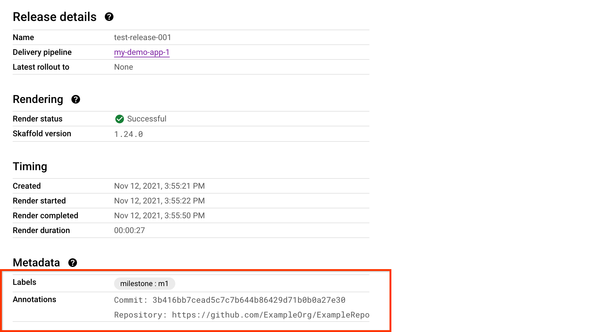 Release details in Google Cloud console