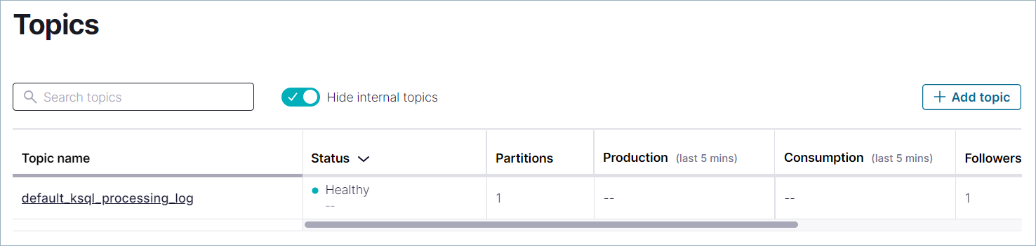 The Topics page in Confluent Control Center