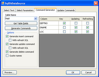 SqlDataSource editor