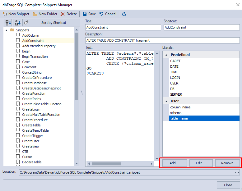 Snippets Manager