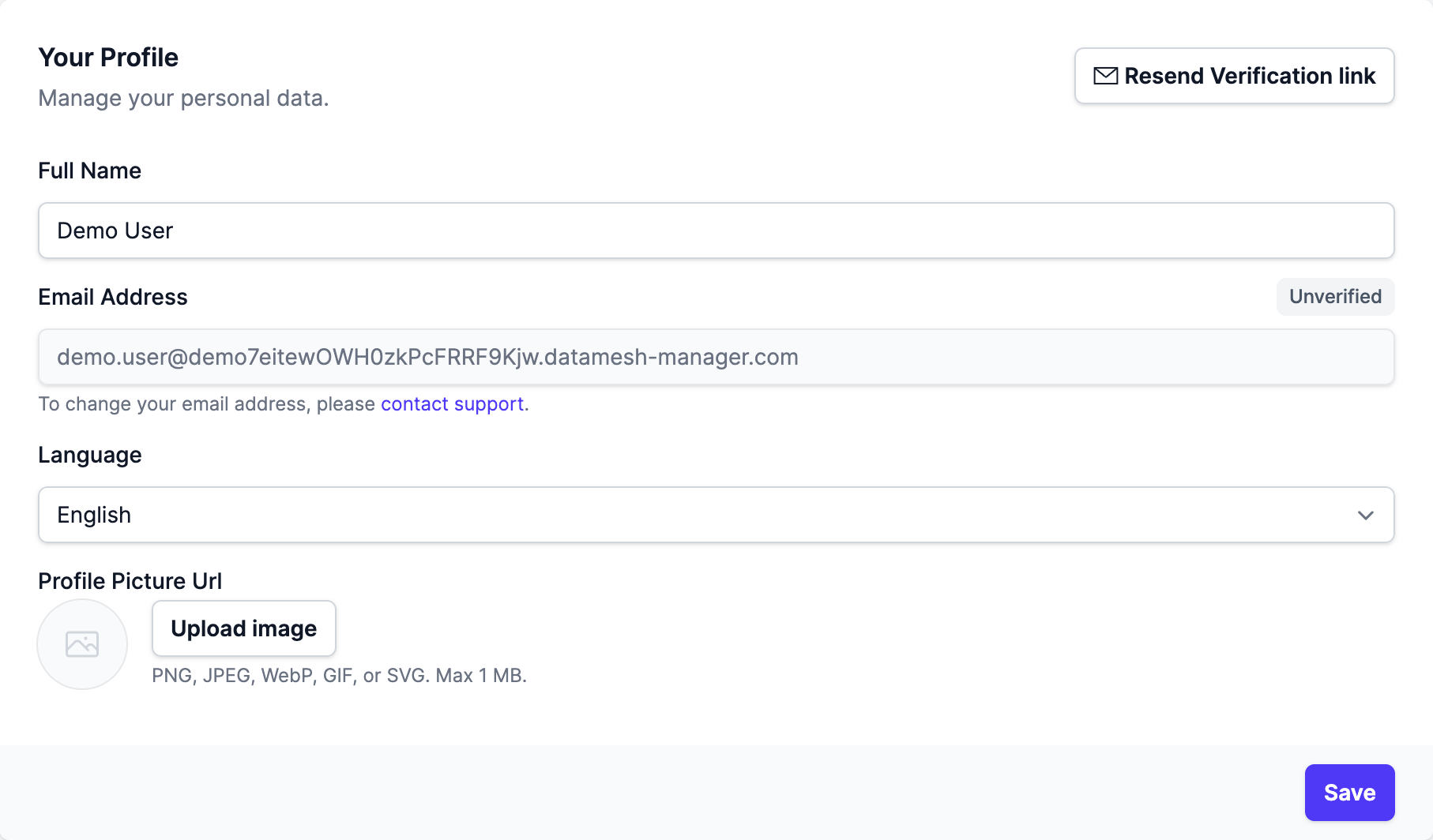 The language dropdown in a user's profile settings