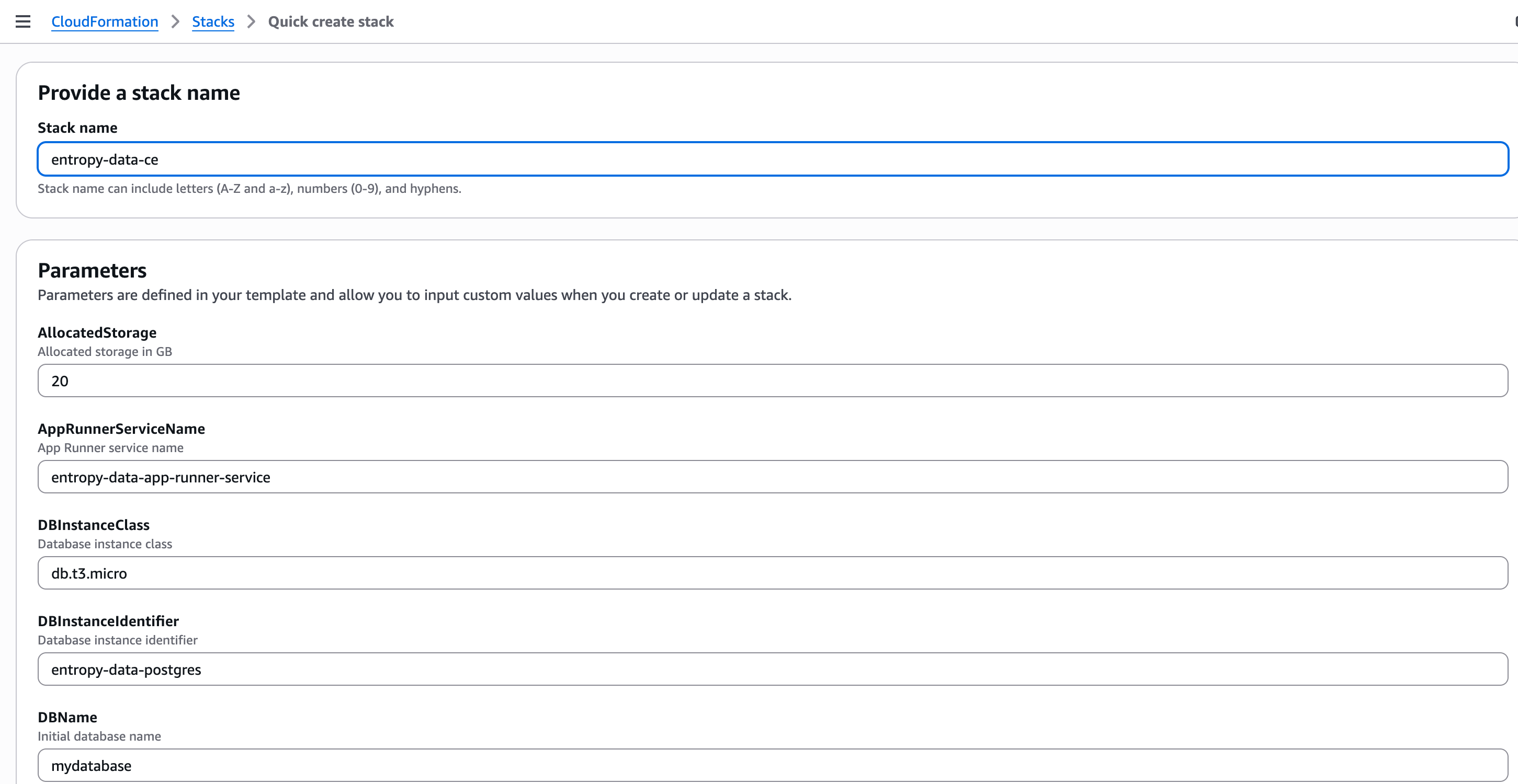 CloudFormation Stack Parameters
