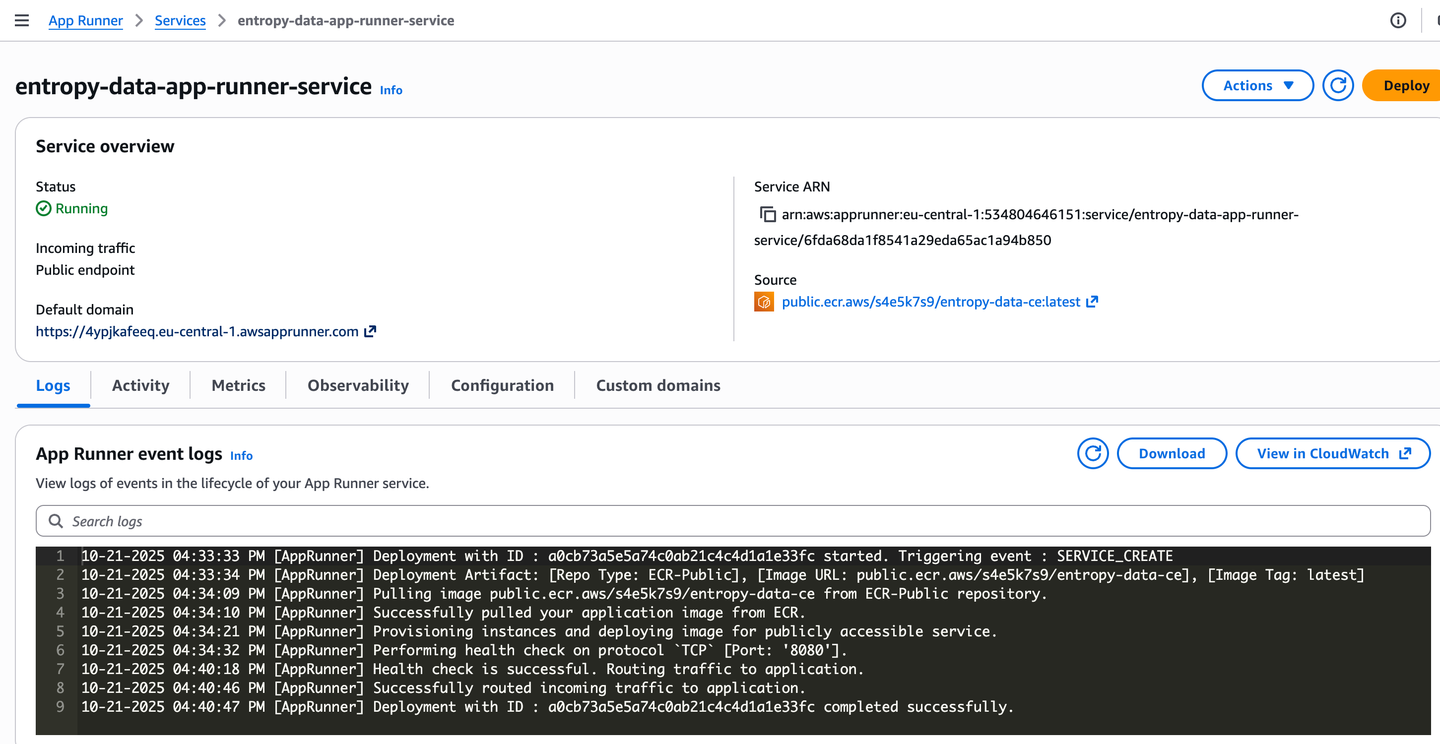 App Runner Service Overview