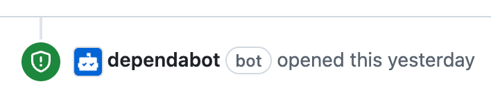 Dependabot 경고의 타임라인 스크린샷