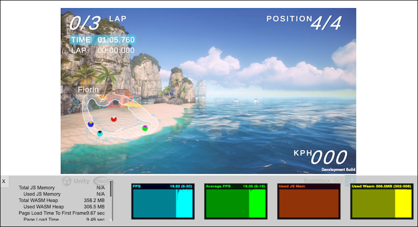 Diagnostics 覆盖层显示 JavaScript 内存分配和 WASM 堆内存使用情况