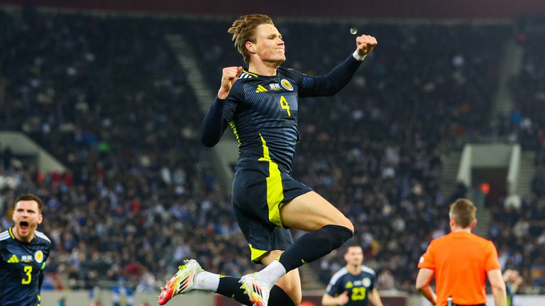 Scotland's Scott McTominay celebrates scoring the winner in Greece