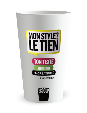 Gobelet Blanc de face - Personnalisé par vos soins - Ecocup